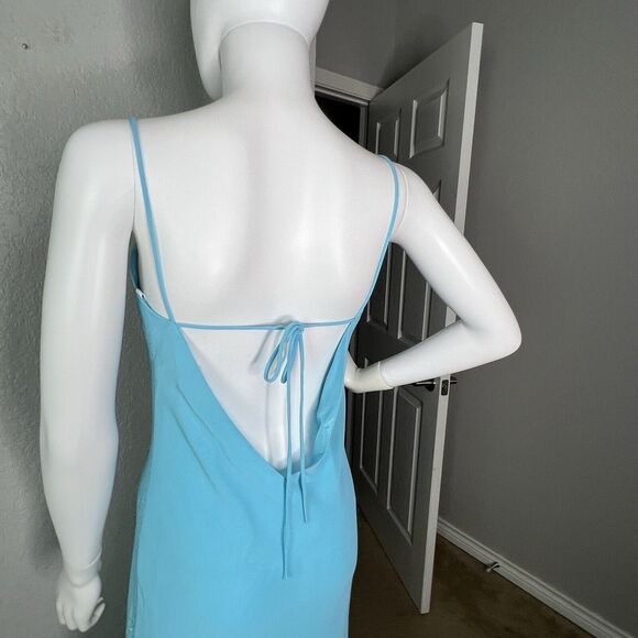 Vintage Size L Maxi Prom Slip Dress Sparkle Fairy Whimsy Blue Handkerchief Hem - Picture 6 of 9